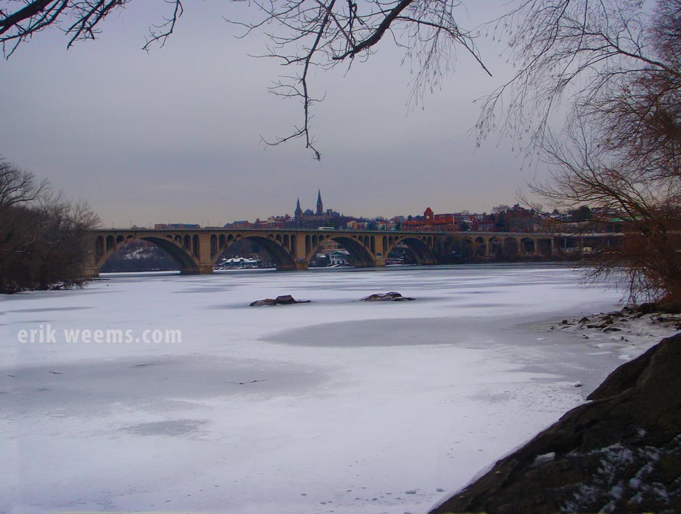 Key Bridge over ice on Potomac Winter