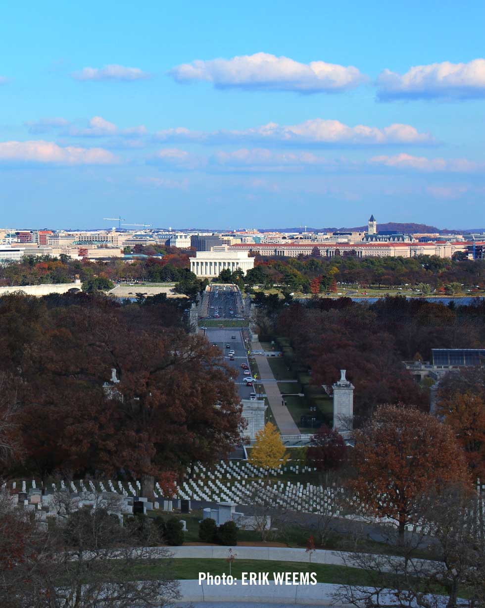 Autumn colors at Lincoln Memorial and Memorial Bridge in Washington DC