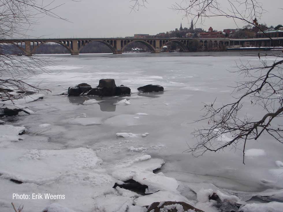 Key Bridge over ice on the Potomac