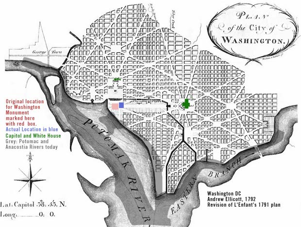 Comparison Map Washington DC monument 1792 to today