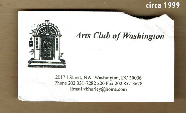 Arts Club of Washington DC - 1998 or so business card