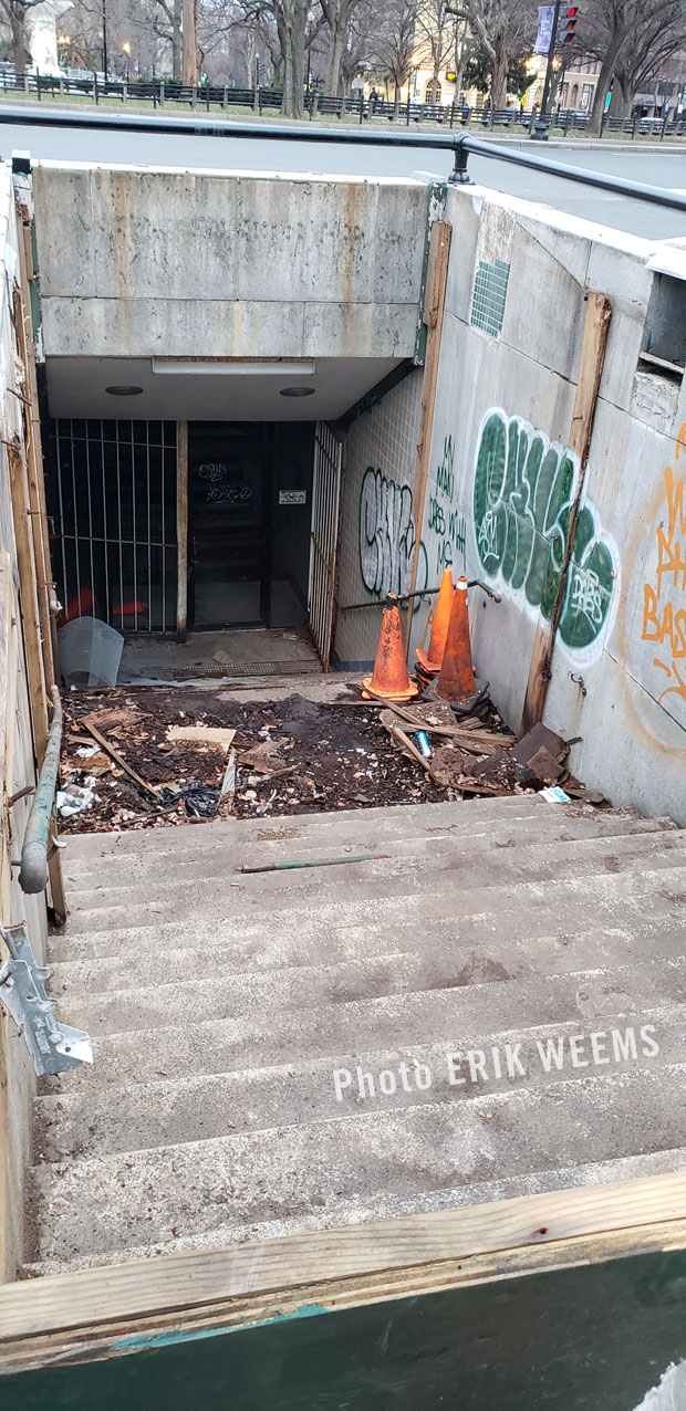 Dupont Circle walk down with trash and junk