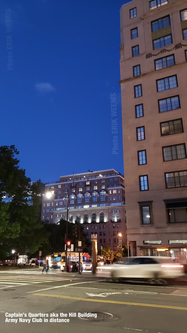 Captains Quarters and Army Navy Club at night