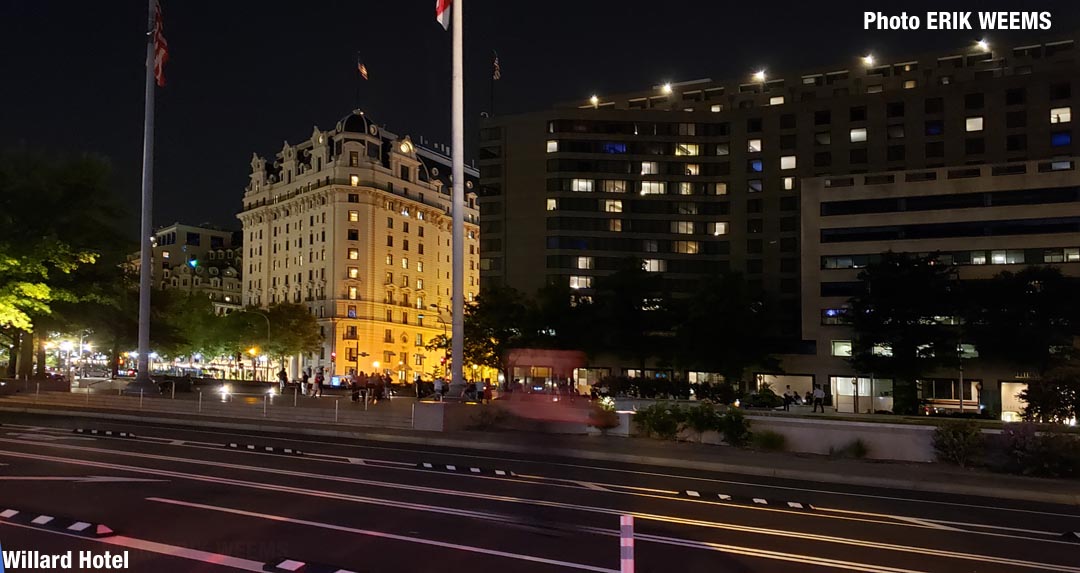 At the Willard Intercontinental Hotel in DC at night