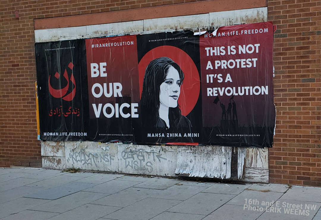 Mahsi Amini Protest Wall Banner on E Street NW DC