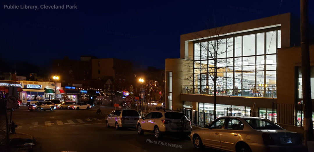 Cleveland Park Public Library at night