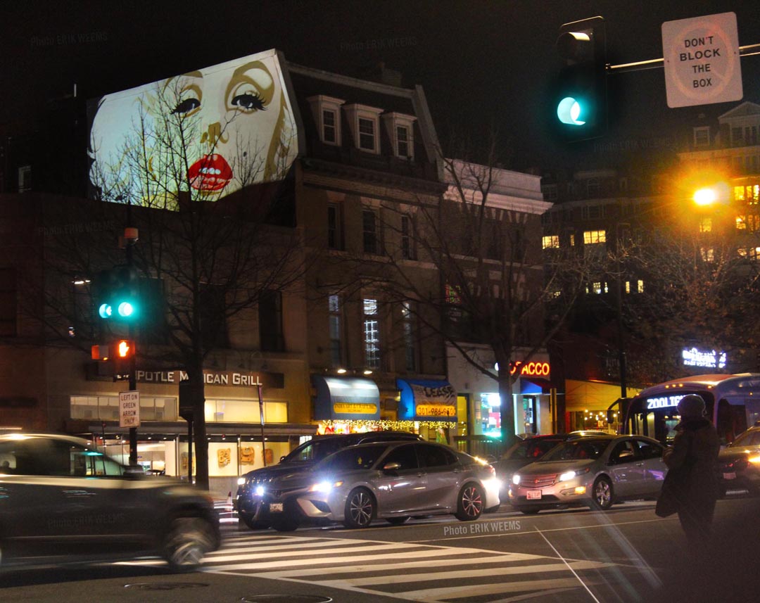 Woodley Park and COnnecticut Avenue Marilyn Monroe Mural at night