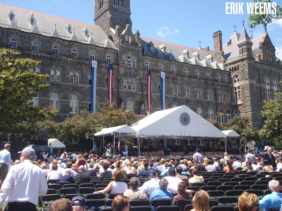 Georgetown University graduation crown and hall building