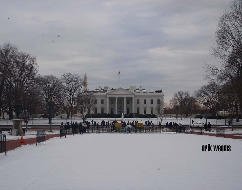 White House in SNow with Monument