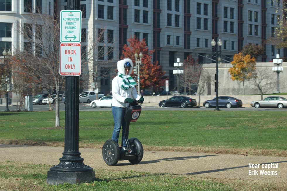 Colder in DC on Segway in Washington near capitol