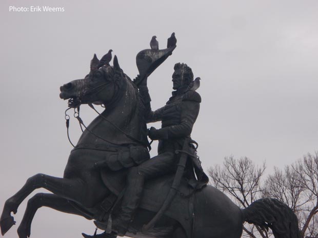 Andrew Jackson Statue in Washington DC with bird Dung