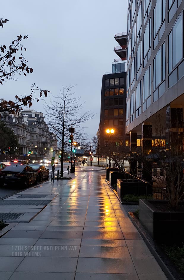 17th Street and Penn Ave Washington DC in the rain