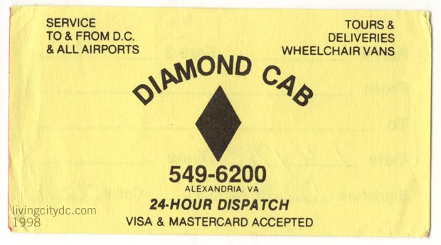 Diamond Cab Company Washington DC 1998 Business Card