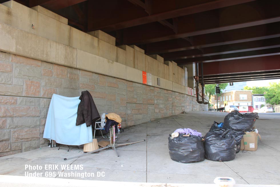 Homeless shelter under the 695 overpass in Washington DC