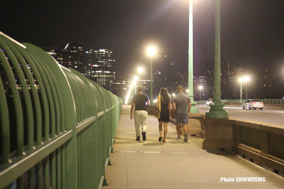 Walking on key Bridge at night