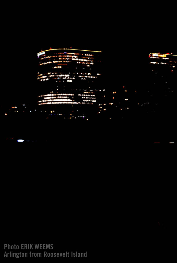 Arlington at night from Roosevelt Island