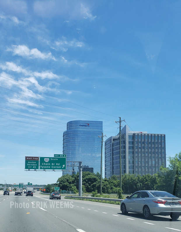 The CapitalOne Tower at Tysons Corner at the Chain Bridge Exit off 495