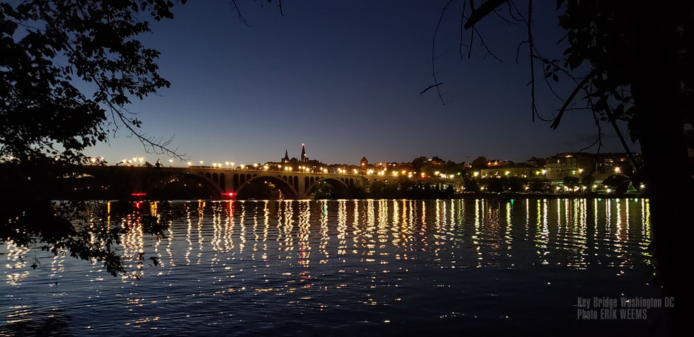 Key Bridge at night over the Potomac
