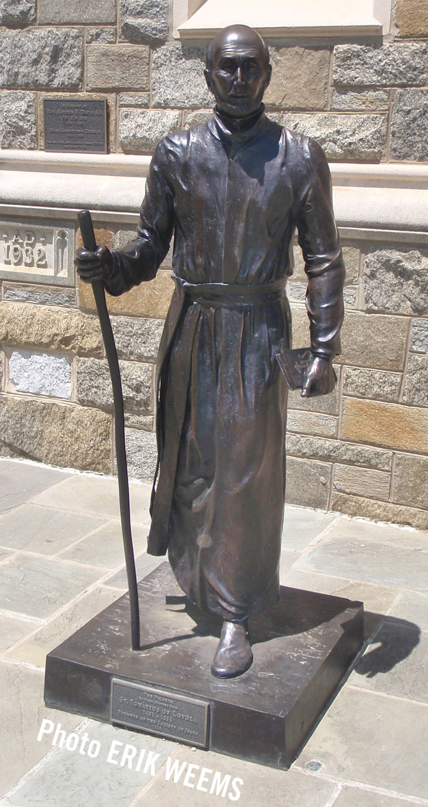 Statue at George University - The Pilgrim By Vicki Winters Reid St. Ignatius of Loyola