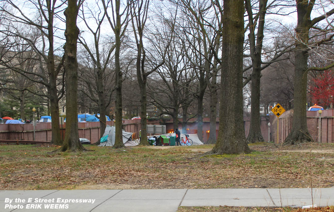 Homeless camp by the E Street Expressway
