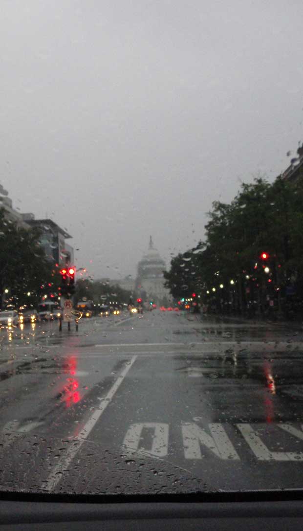 Rain on Constitution Avenue