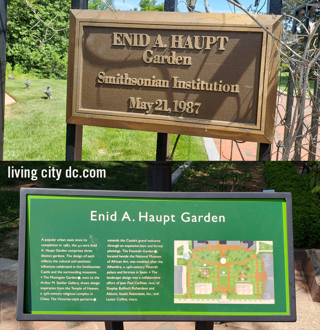 Signs at the Urban oasis Enid A Haupt Garden